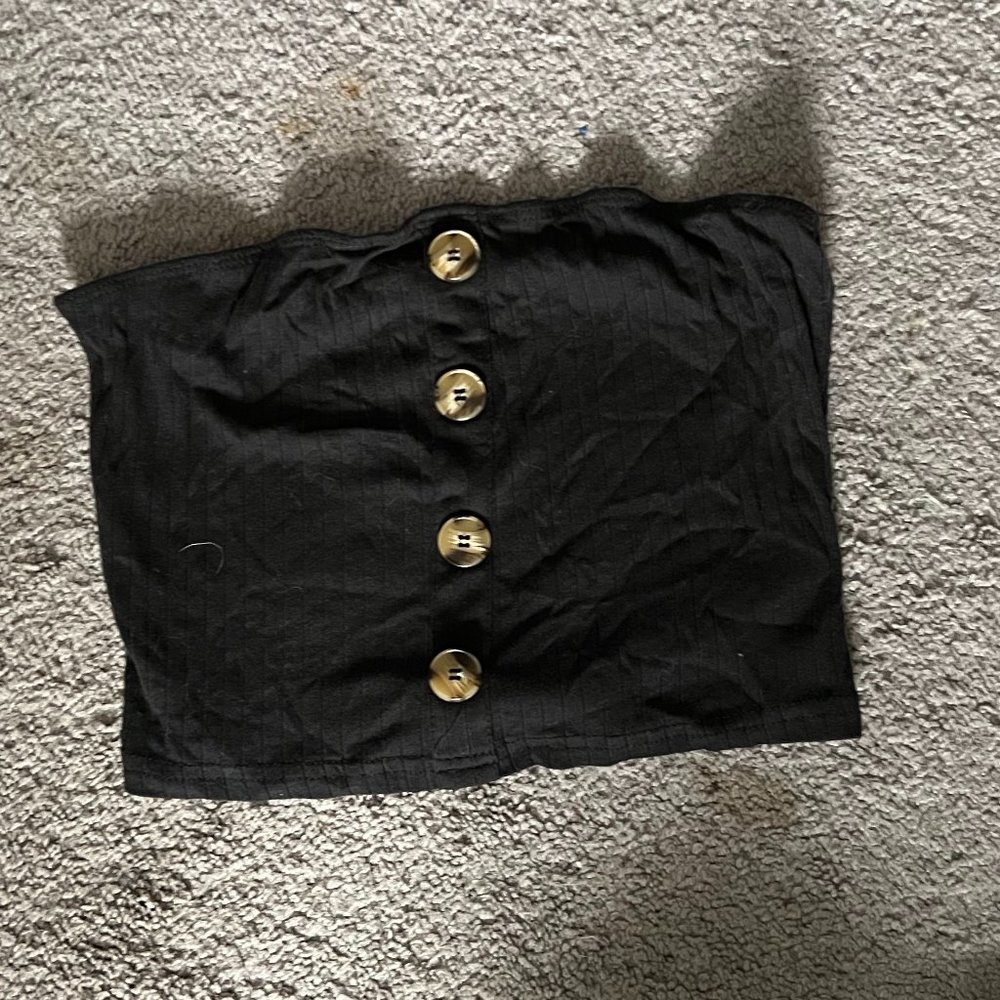 Black Ribbed Button Tube Top - Picture 3 of 3